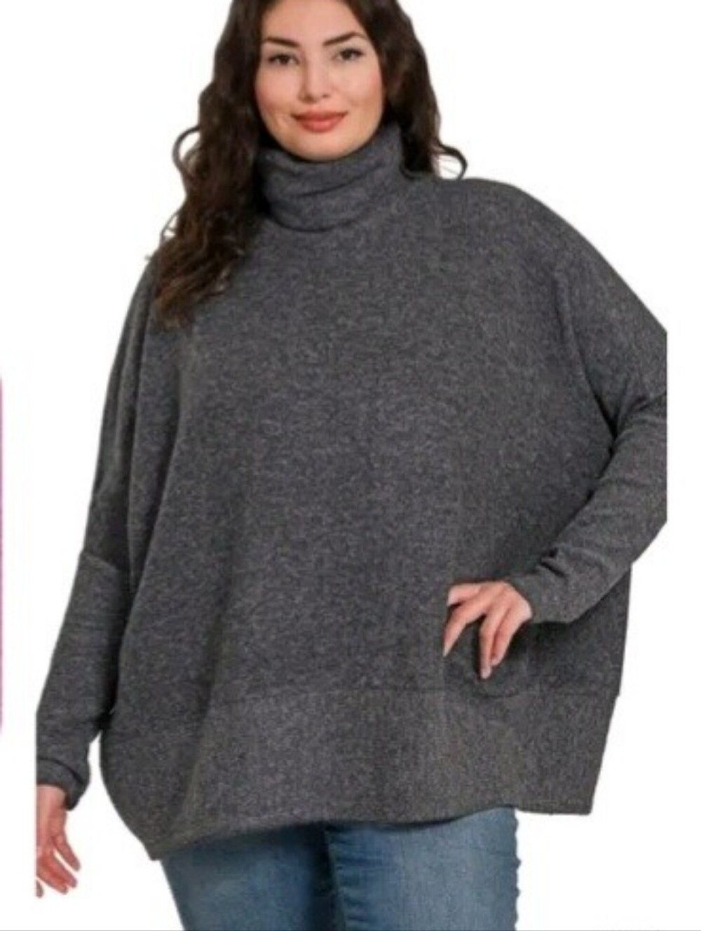 NWOT Zenana Charcoal Gray/Black Turtleneck Oversized Sweater
